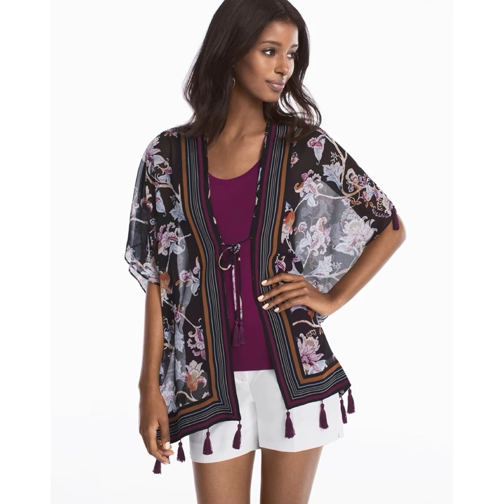 Floral Kimono Cardigan with Tassels